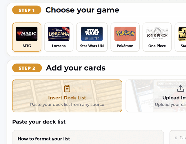 Insert card names interface