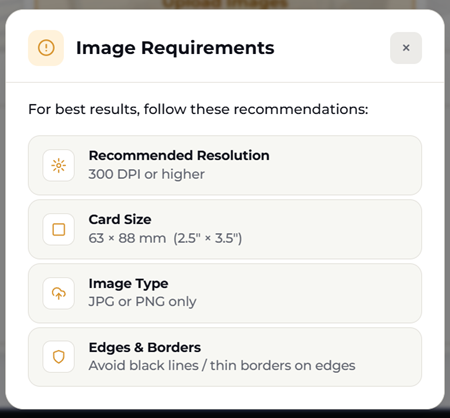 Upload your cards interface