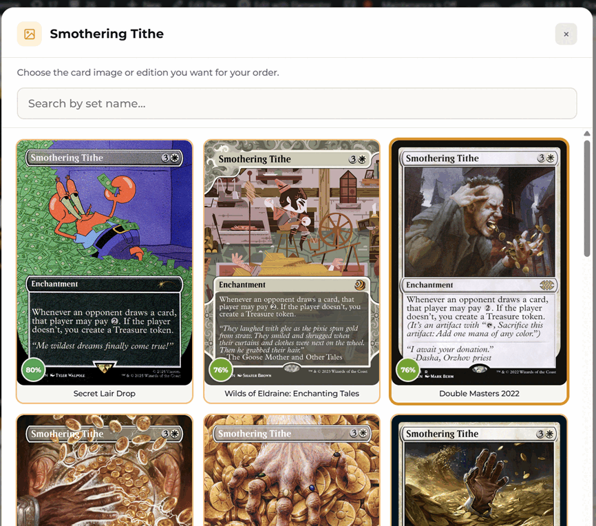 Ponder version selection modal